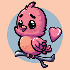 Adorable cute little pink bird cartoon character