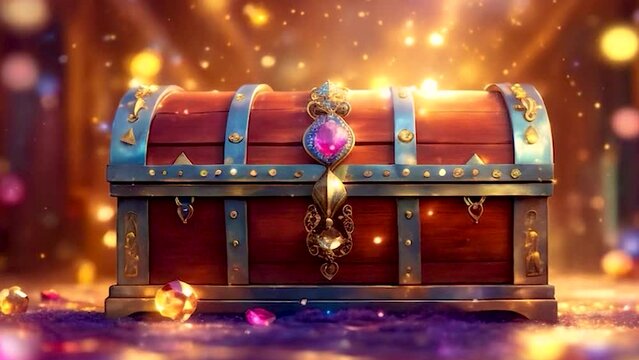 treasure chest and gold. Selective focus. shine.