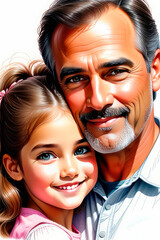 Happy Father's Day, portrait of happy father and smiling daughter embracing together.