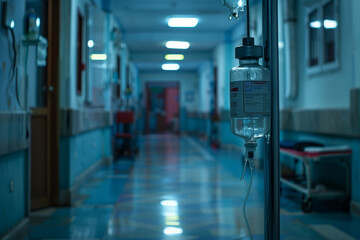 Fototapeta premium A drip in the background of a hospital corridor with space for your text