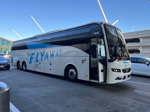 The Flyaway bus taking passengers to the Los Angeles LAX airport