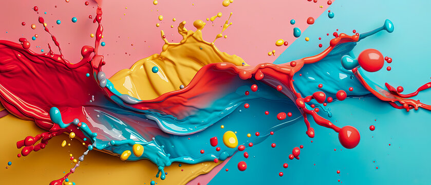 A splash of paint with a rainbow of colors, splatter paint in motion, impression of movement