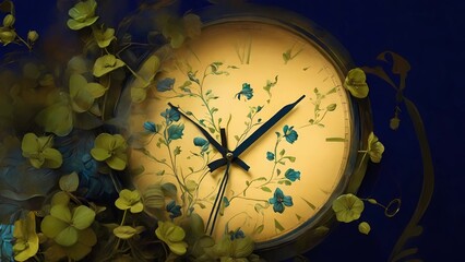 Color old vintage clock with flowers