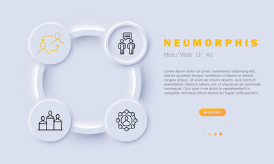Teamwork set line icon. Corporation, competition, cooperation, bonus, award, communication. Neomorphism style. Vector line icon for business and advertising