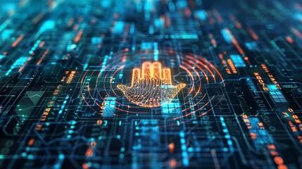 Digital representation of facial features and eye patterns overlaid on a data panel, symbolizing the utilization of biometric data.