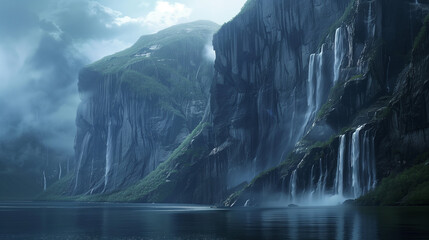Imponentes acantilados con cascadas que van a parar a un lago