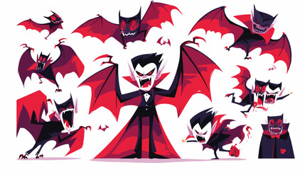 Cartoon vampire flat vector isolated on white background