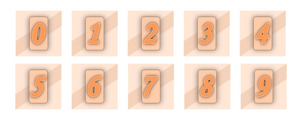 Grupo de números de zero a nove, em retângulos representando celular, com fundo de cor bege ou creme.
