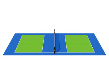 Sports empty pickleball court with net on isolated background. 3d rendering
