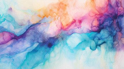 A painting of a colorful swirl with blue, pink, and yellow colors. The painting has a dreamy, whimsical feel to it - obrazy, fototapety, plakaty