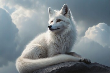 White Fox Sitting on Top of Cloudy Sky