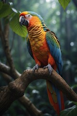 Obraz premium Colorful Parrot on a Tree Branch in the Jungle