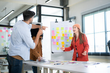 Fototapeta premium Multiethnic young business people working together in modern office, Collaborate to designing an application for use on the internet network.