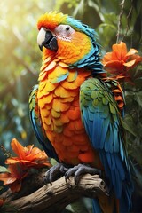 Obraz premium Colorful Parrot on a Tree Branch in the Jungle