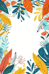 Autumn Leaves and Flowers Frame Background. Colorful Spring Leaf and Flora Nature Pattern Border with Copy Space. Perfect Template for Back to School, Quotes, Tags, and Notes.