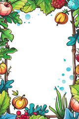 Autumn Leaves, Flowers, and Spring Fruits Frame Background. Colorful Leaf and Flora Nature Pattern Border with Copy Space. Perfect Template for Back to School, Quotes, Tags, and Notes.