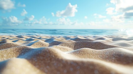 Fototapeta na wymiar Tranquil beach scene with close-up of sand ripples under a clear blue sky