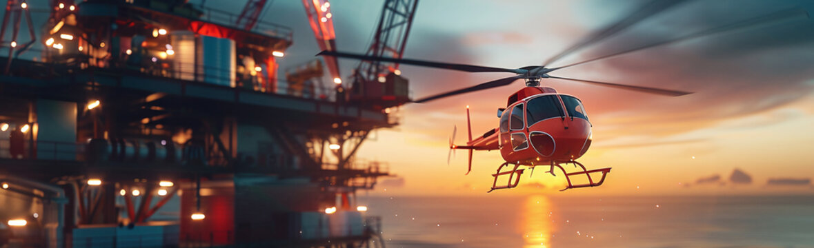 Helicopter landed on an oil rig platform