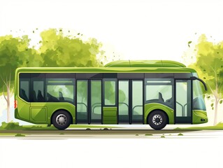 Illustration of green bus, sustainable urban transport concept, isolated on white background