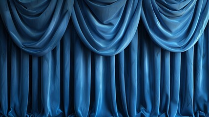 Luxurious blue curtain backdrop with intricate textures taking center stage - obrazy, fototapety, plakaty