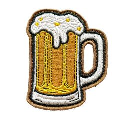 Golden beer mug embroidered patch with froth top