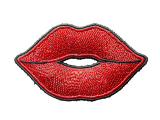 Red kiss embroidered patch isolated on transparent background - 762517053