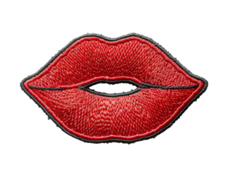 Red kiss embroidered patch isolated on transparent background