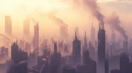Skyscrapers, tall buildings, concrete, city, urbanism, haze, high rise structure, office construction, urban ecosystem, clouds. Beauty and grandeur of modern architecture concept. Generative by AI