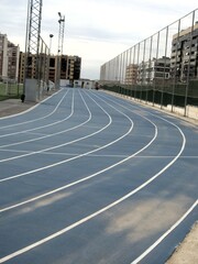 running track with curve and lanes