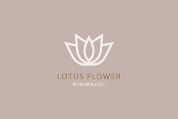 White lotus flower linear style logo vector illustration. Beauty brand mark for aesthetic cosmetology and medicine.