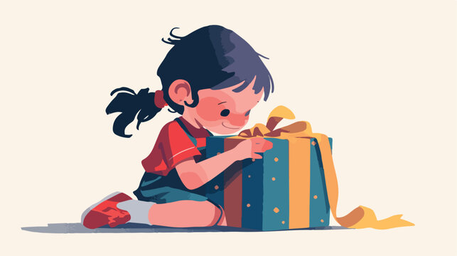 Rendered illustration of kid girl with Gift box