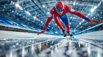 Speed Skater Competing in a High-Velocity Winter Sports Event