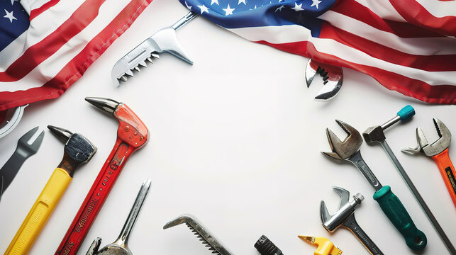 Glorious Handy tools on american flag table background
