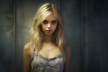 Fototapeta premium Petite Slender blonde girl. Fashionable girl with beret beauty outfit. Generate ai