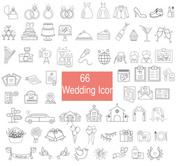 Wedding icon set - Editable stroke illustration. Minimalist thin linear web icons bundle. vector illustration.