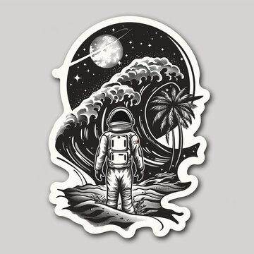 sticker with outer space and hawaiian theme