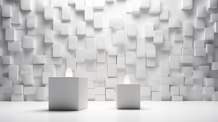 White cube installation with dynamic lighting and shadow