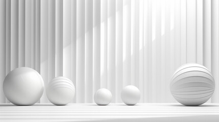 White striped backdrop with contrasting spherical shapes