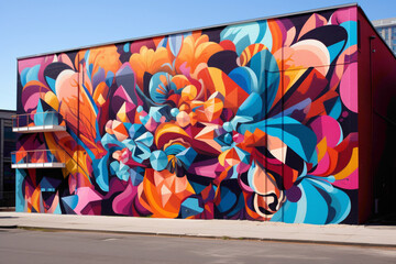Explore the kaleidoscope of colors in a vibrant street art mural on a city wall.
