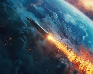 Embers falling from a rocket as it plummets towards the earth