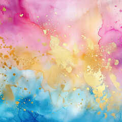 Pink and blue watercolor explosion with gold