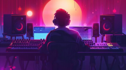 Musician in project studio electronic beats crafting