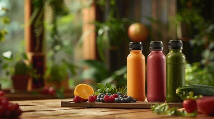 healthy fresh fruit and vegetable smoothies drink in bottle