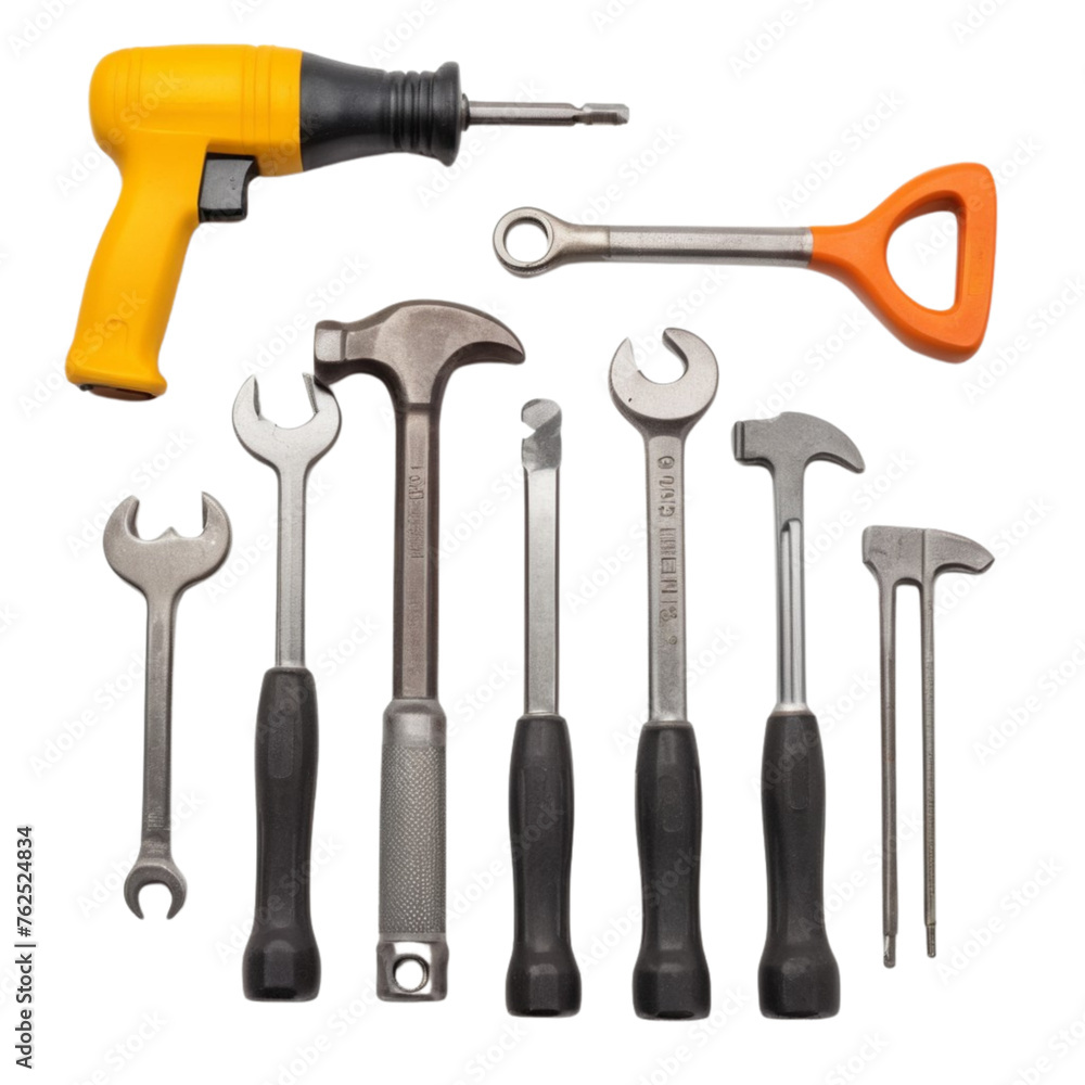 Wall mural a hammer screwdriver wrench on isolated transparent background png. generated with ai