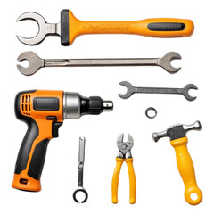 a hammer screwdriver wrench on Isolated transparent background png. generated with AI
