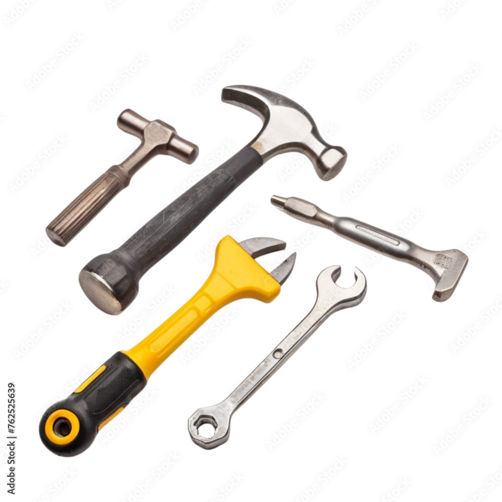 Wall mural a hammer screwdriver wrench on Isolated transparent background png. generated with AI