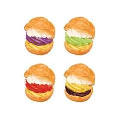 Hand drawn vector illustration of choux pastry cream puff dessert