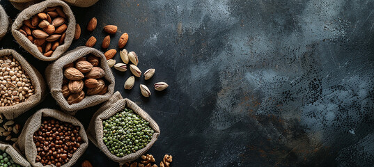 Obraz na płótnie Canvas Healthy seeds and nuts displayed in sacks