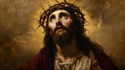 Jesus Christ Portrait with crown of thorns - obrazy, fototapety, plakaty