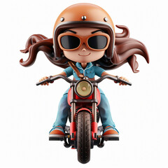 3d render icon of girl biker cartoon plastic 3d clay generated AI